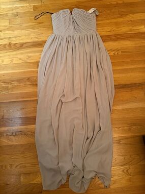 H&M Strapless Ruched Chiffon Maxi Dress in Light Gray